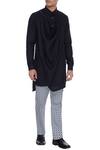 Buy_Mr. Ajay Kumar_Black Linen Kurta Set_at_Aza_Fashions