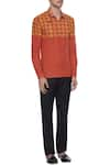 Mr. Ajay Kumar_Orange Luxe Cotton Engineered Butterfly Collar Shirt With Long Sleeves  _Online_at_Aza_Fashions