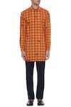Shop_Mr. Ajay Kumar_Red And Yellow Printed Luxe Cotton Kurta Shirt_Online_at_Aza_Fashions