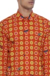 Mr. Ajay Kumar_Red And Yellow Printed Luxe Cotton Kurta Shirt_at_Aza_Fashions