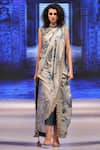 Buy_Vikram Phadnis_Cobalt Blue Tie-dye Pre-draped Saree With Attached Pants And Blouse_at_Aza_Fashions