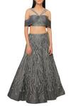 Buy_Reeti Arneja_Charcoal Grey Handcrafted Lehenga With Off-shoulder Blouse_at_Aza_Fashions
