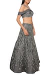 Shop_Reeti Arneja_Charcoal Grey Handcrafted Lehenga With Off-shoulder Blouse_at_Aza_Fashions