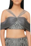 Reeti Arneja_Charcoal Grey Handcrafted Lehenga With Off-shoulder Blouse_Online_at_Aza_Fashions