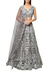 Buy_Reeti Arneja_Steel Grey Embroided Net Lehenga And Shantoon Blouse._Online_at_Aza_Fashions