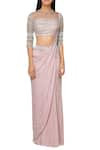 Buy_Reeti Arneja_Pink Kutdana Fringe Draped Saree_at_Aza_Fashions