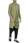 Buy_Bohame_Green Mulmul Cowl Pleated Layer Kurta _at_Aza_Fashions