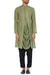 Shop_Bohame_Green Mulmul Cowl Pleated Layer Kurta _Online_at_Aza_Fashions