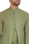 Bohame_Green Mulmul Cowl Pleated Layer Kurta _at_Aza_Fashions