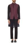 Shop_Bohame_Purple Dark Linen Asymmetric Jacket_Online_at_Aza_Fashions