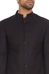 Bohame_Black Cotton Plain Sherwani With Kurta And Pants _at_Aza_Fashions