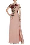 Buy_Huemn_Pink Asymmetric Embroidered Gown With Sequence Waist-band  _at_Aza_Fashions