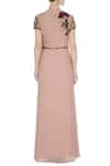 Shop_Huemn_Pink Asymmetric Embroidered Gown With Sequence Waist-band  _at_Aza_Fashions