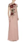 Huemn_Pink Asymmetric Embroidered Gown With Sequence Waist-band  _Online_at_Aza_Fashions
