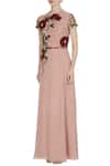 Buy_Huemn_Pink Asymmetric Embroidered Gown With Sequence Waist-band  _Online_at_Aza_Fashions