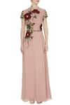 Shop_Huemn_Pink Asymmetric Embroidered Gown With Sequence Waist-band  _Online_at_Aza_Fashions