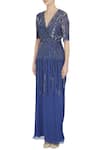 Buy_Huemn_Blue Deep V Neck Embellished Gown  _Online_at_Aza_Fashions