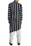 Shop_Qbik_Black And White Deconstructed Stripe Asymmetric Kurta With Pants_at_Aza_Fashions