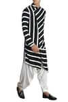 Qbik_Black And White Deconstructed Stripe Asymmetric Kurta With Pants_Online_at_Aza_Fashions