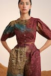 Cord_Brown Cotton Satin Printed Grain Round Scallop Top And Pant Set _Online_at_Aza_Fashions