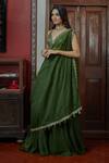 Shop_Arpita Mehta_Green Georgette Mirrors V-neck One Shoulder Drape And Sharara Set_Online_at_Aza_Fashions