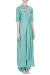Joy Mitra_Green Draped Layered Tunic With Resham Embroidery_Online_at_Aza_Fashions