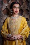 Buy_Kritika Dawar_Yellow Kurta And Palazzo Banarasi Chanderi Embroidery Gota Work Notched Set _Online_at_Aza_Fashions