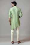 Shop_PAARSH_Green Kurta Bamberg Silk Pajama Pant Linen Asymmetric Set_at_Aza_Fashions