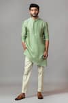 Buy_PAARSH_Green Kurta Bamberg Silk Pajama Pant Linen Asymmetric Set_Online_at_Aza_Fashions