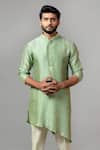 Shop_PAARSH_Green Kurta Bamberg Silk Pajama Pant Linen Asymmetric Set_Online_at_Aza_Fashions