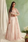 Buy_Priyanka Jain_Pink Organza V Neck Jacket And Lehenga Set _at_Aza_Fashions