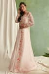 Priyanka Jain_Pink Organza V Neck Jacket And Lehenga Set _Online_at_Aza_Fashions