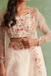 Shop_Priyanka Jain_Pink Organza V Neck Jacket And Lehenga Set _Online_at_Aza_Fashions