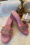 Buy_Modanta Footwear_Pink Embroidery Mirror Wedges _at_Aza_Fashions