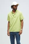 Terra Luna_Green 100% Organic Handloom Cotton Plain Terra Luna Rugby T-shirt _Online_at_Aza_Fashions