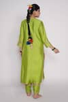 Shop_Pants and Pajamas_Green Kurta And Pant Chanderi Embroidered Floral Motifs Round Straight Set _at_Aza_Fashions