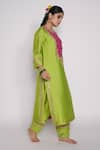 Pants and Pajamas_Green Kurta And Pant Chanderi Embroidered Floral Motifs Round Straight Set _Online_at_Aza_Fashions