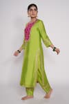 Buy_Pants and Pajamas_Green Kurta And Pant Chanderi Embroidered Floral Motifs Round Straight Set _Online_at_Aza_Fashions