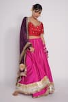 Buy_Pants and Pajamas_Pink Lehenga And Blouse Chanderi Embroidered Gota Work Leaf Neck Set _at_Aza_Fashions