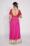 Shop_Pants and Pajamas_Pink Lehenga And Blouse Chanderi Embroidered Gota Work Leaf Neck Set _at_Aza_Fashions