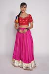 Buy_Pants and Pajamas_Pink Lehenga And Blouse Chanderi Embroidered Gota Work Leaf Neck Set _Online_at_Aza_Fashions