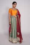 Buy_Pants and Pajamas_Green Lehenga And Blouse Chanderi Embroidered Gota Work Leaf Neck Set _at_Aza_Fashions