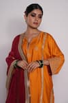 Shop_Pants and Pajamas_Orange Chanderi Embroidered Floral Motifs Notched Zardozi Kurta _Online_at_Aza_Fashions