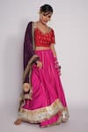 Pants and Pajamas_Pink Chanderi Embroidered Gota Work Lehenga _Online_at_Aza_Fashions