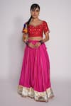 Buy_Pants and Pajamas_Pink Chanderi Embroidered Gota Work Lehenga _Online_at_Aza_Fashions