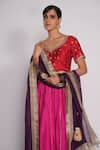 Shop_Pants and Pajamas_Pink Chanderi Embroidered Gota Work Lehenga _Online_at_Aza_Fashions