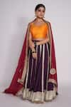 Buy_Pants and Pajamas_Purple Chanderi Embroidered Gota Work Lehenga _at_Aza_Fashions