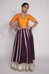 Shop_Pants and Pajamas_Purple Chanderi Embroidered Gota Work Lehenga _at_Aza_Fashions