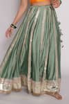 Buy_Pants and Pajamas_Green Chanderi Embroidered Gota Work Lehenga _Online_at_Aza_Fashions