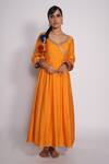 Buy_Pants and Pajamas_Orange Chanderi Pant_Online_at_Aza_Fashions